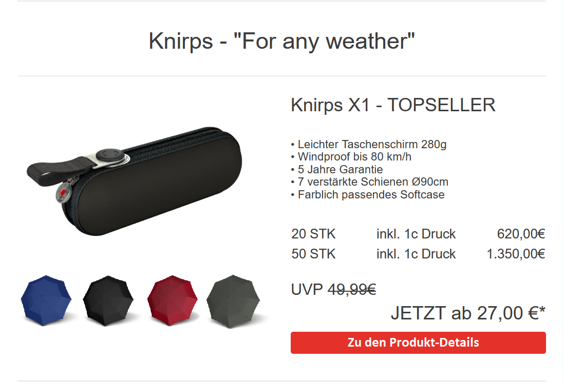 Angebot Knirps faltbarer Regenschirm, individueller Druck